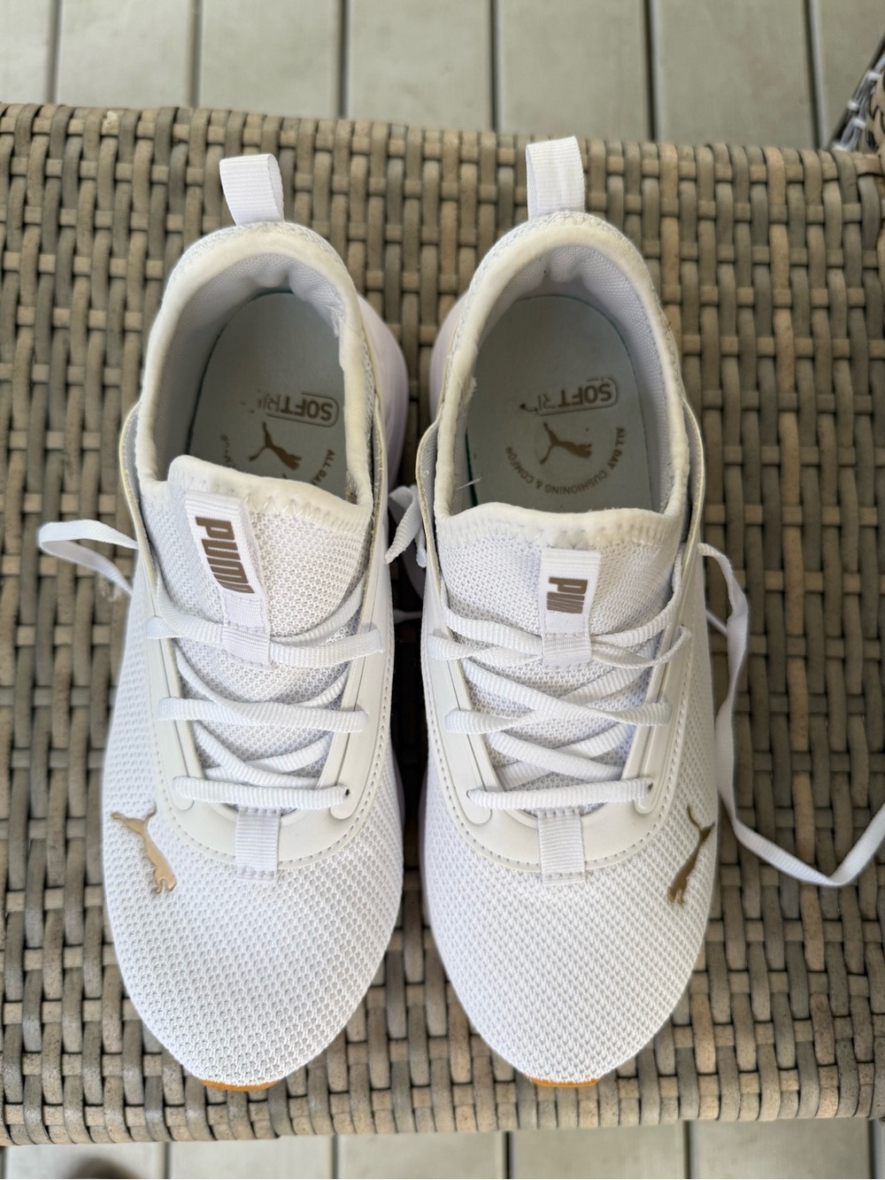 Puma White Sneakers with Gold Logo Accents